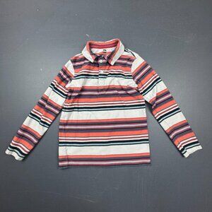 Tea Collection Polo Shirt Boys Size 8 Striped Long Sleeve Orange White Casual